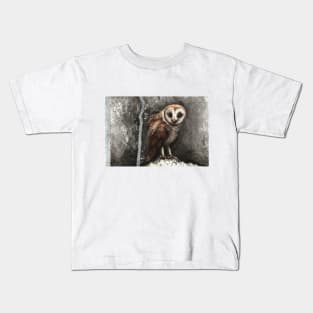 Silver Barn Owl / traditional art watercolor & Ink / buho y plata / Art by @solistrevinho Kids T-Shirt